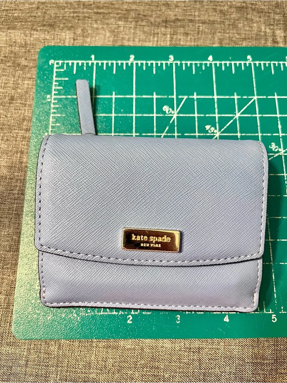 kate spade Light Blue Saffiano Leather Card Wallet with Gold Logo
